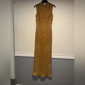 Elegant Gold beaded Sleeveless Dress